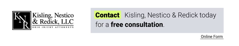 Graphic with KNR logo in black on the left. On the right "Contact Kisling, Nestico & Redick today for a free consultation." Below in smaller text, underlined text reads Online Form