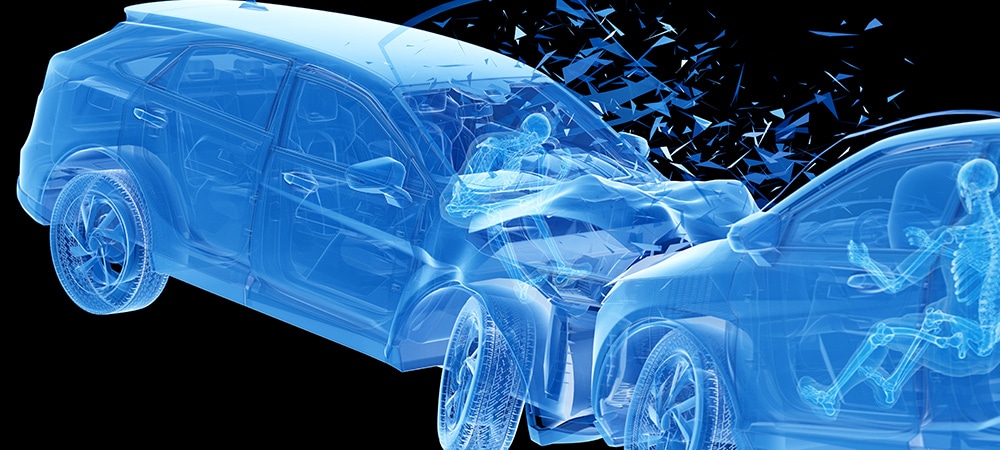 3D rendering of Head-On Car Accident