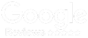 White Google Reviews logo with five stars underneath, all on a transparent background. The design suggests a high customer rating or positive review status.